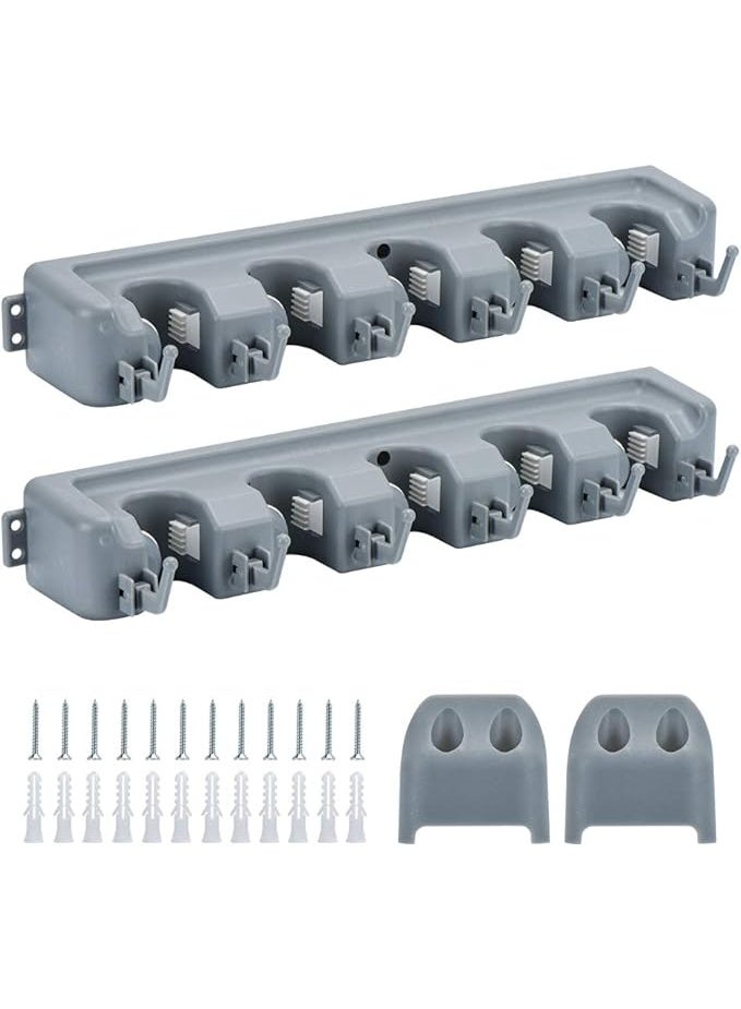 طقم منظم حامل المماسح والمكانس الجداري قطعتين مع رفوف وخطافات قابلة للتعديل لتنظيم أدوات المطبخ والحديقة والجراج وتوفير المساحة بأسلوب عصري وراقٍ - Image 4